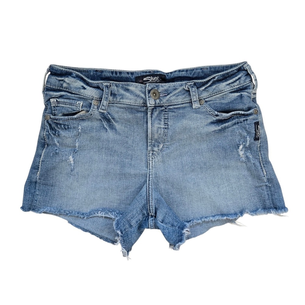 Silver Jeans Co Shorts Womens sz 30 Blue Aiko Mid Short Denim Distressed Raw Hem